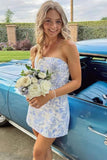 Cute Blue Strapless Sheath Short Party Dress Cocktail Dress Homecoming Dress HZ1024