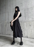 Women Fashion Black Irregular Spaghetti Strap Dress HZ1024