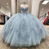 Elegant Sky Blue Sweetheart Sweet 16 Quinceanera A-Line Prom Dress Birthday Dress Evening Dress Ball Gown HZ1024