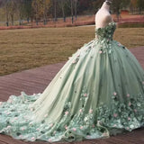 Elegant Sage Green Applique Off-the-shoulder Sweet 16 Quinceanera A-Line Floor-length Prom Dress Birthday Dress Evening Dress Ball Gown HZ1024