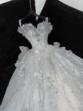 Gorgeous Shiny Beaded White Sweetheart Tulle Sequin Design Elegant A-Line Floor-length Wedding Dress HZ1024