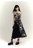 Fashion Black & White Ink Artistic Sense Irregular Design Spaghetti Strap Dress HZ1024