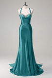 Vintage Satin Beaded Evening Gown Sheath Sweetheart Party Dress Long Formal Dress HZ1024