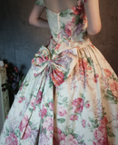 Vintage Sweetheart Floral Design Romantic Short-sleeved Evening Dress Prom Dress HZ1024