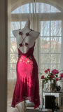 Vintage Shiny Sequin Rose Red Backless Design A-line Romantic Chiffon Evening Dress Prom Dress HZ1024