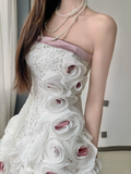 Vintage 3D Flowers Applique Strapless Design A-Line Short Homecoming Dress Party Dress HZ1024