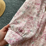 New Hollow Embroidery Round Neck Long Sleeve High Waist Slim Elegant Dress HZ1024
