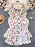 Vintage Simple Square Collar Puffed Sleeves Floral Dress HZ1024