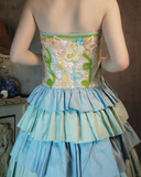 Retro Colorful Strapless Floral Design A-line Short Tiered Homecoming Dress HZ1024
