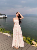 Retro Fashion Floral Design Beach Holiday A-line Spaghetti Strap Dress HZ1024