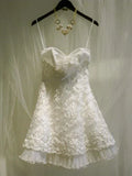 Cute White Sweetheart Spaghetti Strap A-Line Short Party Dress Cocktail Dress Homecoming Dress HZ1024