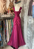 Vintage Fuchsia Mermaid Evening Gown Satin Pleated Party Dress Long Formal Dress HZ1024