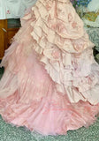 Elegant Pink 3D Flower Sweet 16 Quinceanera A-Line Floor-length Prom Dress Birthday Dress Evening Dress Ball Gown HZ1024