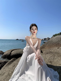 Simple Fashion Women White Design Sense Beach Holiday Banquet Halter Dress HZ1024