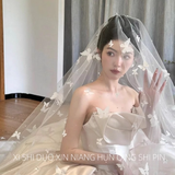 Vintage Elegant White Butterfly Pearl Design Style Long Wedding Veil HZ1024