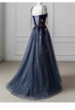 Vintage Navy Blue A-Line Evening Gown Star-studded Spaghetti Strap Party Dress Long Formal Dress HZ1024