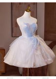 Chic Sequin A-line Sweetheart Tulle Strapless Party Dresses Homecoming Dresses, HZ1024