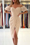 SEQUINS SHORT PROM DRESS SPLIT BALL DRESSES OFF-THE-SHOULDER HZ1024