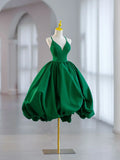 Green Ball Gown Satin Short Prom Dress, Green Satin Evening Dress HZ1024