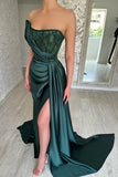 CLASSY LONG DARK GREEN SLEEVELESS BEADING EVENING PARTY GOWNS LONG SLIT HZ1024