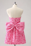 Vintage Rose Pink Bow Design A-line Floral Sleeveless Strapless Homecoming Dress HZ1024