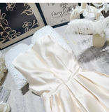 Beautiful Champagne Satin Lace Bow Design A-line Sleeveless Homecoming Dress HZ1024