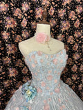 Pretty Sweetheart Strapless A-line 3D Flower Tulle Prom Dress Evening Gown HZ1024