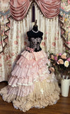 Vintage Pink Lace Strapless Tiered Sweet 16 Quinceanera A-Line Evening Dress Ball Gown HZ1024