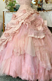 Elegant Pink 3D Flower Sweet 16 Quinceanera A-Line Floor-length Prom Dress Birthday Dress Evening Dress Ball Gown HZ1024