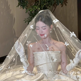 Vintage Elegant White Butterfly Pearl Design Style Long Wedding Veil HZ1024