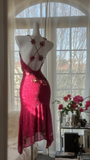 Vintage Shiny Sequin Rose Red Backless Design A-line Romantic Chiffon Evening Dress Prom Dress HZ1024
