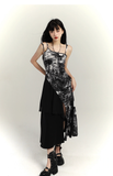 Fashion Black & White Ink Artistic Sense Irregular Design Spaghetti Strap Dress HZ1024