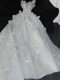 Gorgeous Shiny Beaded White Sweetheart Tulle Sequin Design Elegant A-Line Floor-length Wedding Dress HZ1024