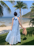 Simple Elegant Blue Design Beach Holiday Halter Dress HZ1024