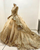 Gorgeous Glittering Golden Beaded Sweet 16 Quinceanera A-Line Floor-length Prom Dress Birthday Dress Evening Dress Ball Gown HZ1024