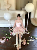 Cute Pink Sweetheart Princess Style Tiered A-Line Design Spaghetti Strap Short 18th Birthday Party Dress Homecoming Dress HZ1024