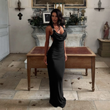 Simple Vintage Spaghetti Strap Sexy High-waist Slit Dress HZ1024