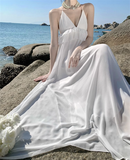 Simple Fashion Women White Design Sense Beach Holiday Banquet Halter Dress HZ1024