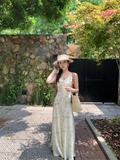 Retro Fashion Floral Design Beach Holiday A-line Spaghetti Strap Dress HZ1024