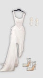 Vintage White Irregular Skirt Hem Sheath Tulle Prom Dress Party Dress Evening Dress HZ1024