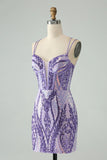 Gorgeous Purple Sequined Design A-line Bodycon Spaghetti Strap Homecoming Dress HZ1024