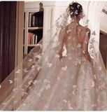 Vintage Elegant White Butterfly Pearl Design Style Long Wedding Veil HZ1024