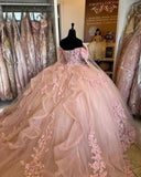 Beautiful Pink Sweetheart Applique Sweet 16 Quinceanera A-Line Tulle Floor-length Prom Dress Birthday Dress Evening Dress Ball Gown HZ1024