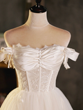 Vintage White Lace Off-the-shoulder Design A-line Tulle Party Dress Homecoming Dress HZ1024