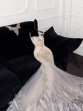 Gorgeous Ivory Sweetheart Tulle Sparkling Sequin Design Elegant Mermaid Floor-length Wedding Dress HZ1024