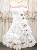 Vintage 3D Flowers Applique Strapless Design A-Line Short Homecoming Dress Party Dress HZ1024