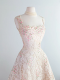 Retro Pink Floral Exquisite Embroidery Design A-Line Short Homecoming Dress Party Dress HZ1024