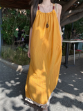 Simple Fashion Yellow Loose-fitting Design Beach Holiday A-line Long Spaghetti Strap Dress HZ1024