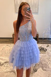 Charming Lavender Lace Design A-line One-shoulder Homecoming Dress HZ1024