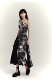 Fashion Black & White Ink Artistic Sense Irregular Design Spaghetti Strap Dress HZ1024